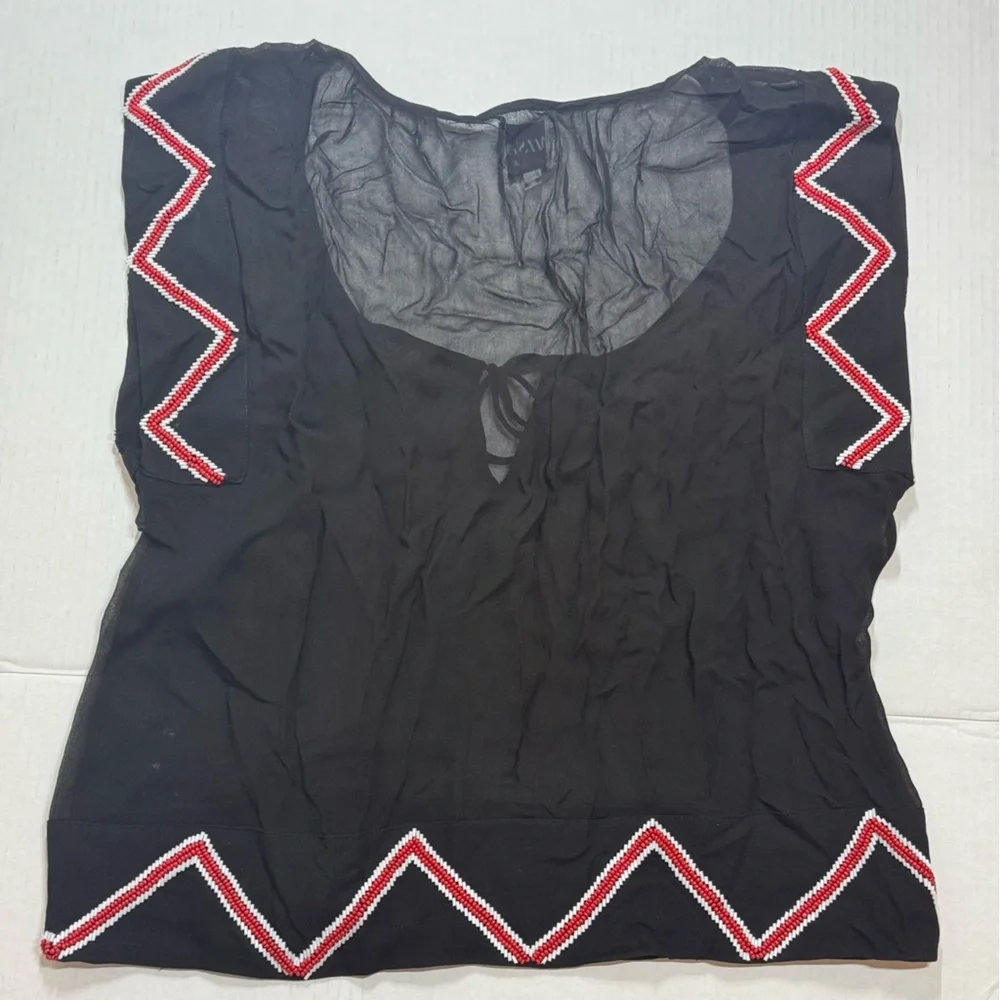 MISA Los Angeles Size M Viscose Bead Embellished Semi Sheer Boxy Black Blouse‎